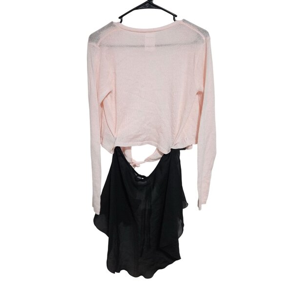 Danskin Pink Tie Waist Cardigan Black Sheer Dance Wrap Skirt Womens Size Large - Picture 2 of 8